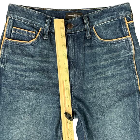 Banana Republic High Rise Vintage Straight Brown Piping Trim Blue Jeans size 26 - Picture 4 of 11